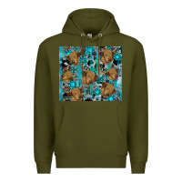 Army Green western aztec highland cow Premium Hoodie - RanaPortraitStore