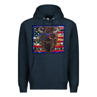 Navy bison with american flag Premium Hoodie - RanaPortraitStore