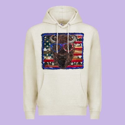 Bison With American Flag Premium Hoodie Designed By Ranaportraitstore