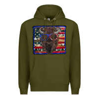 Army Green bison with american flag Premium Hoodie - RanaPortraitStore