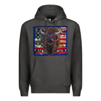 Charcoal Heather bison with american flag Premium Hoodie - RanaPortraitStore
