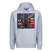 Heather Grey bison with american flag Premium Hoodie - RanaPortraitStore