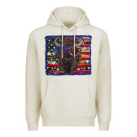 Oatmeal Heather bison with american flag Premium Hoodie - RanaPortraitStore