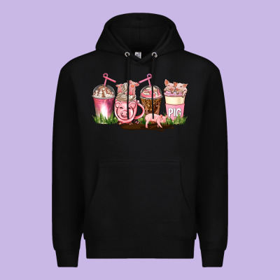Pig Coffee Cups Premium Hoodie Designed By Adodesignshop
