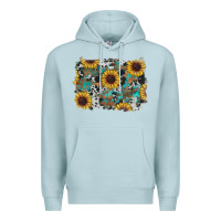Blue Mist western sunflowers turquoise cowhide background Premium Hoodie - RanaPortraitStore