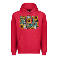 Cardinal western sunflowers turquoise cowhide background Premium Hoodie - RanaPortraitStore