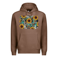 Chestnut western sunflowers turquoise cowhide background Premium Hoodie - RanaPortraitStore