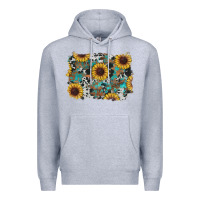 Heather Grey western sunflowers turquoise cowhide background Premium Hoodie - RanaPortraitStore