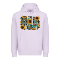 Lilac western sunflowers turquoise cowhide background Premium Hoodie - RanaPortraitStore