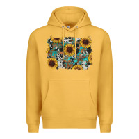 Mustard western sunflowers turquoise cowhide background Premium Hoodie - RanaPortraitStore
