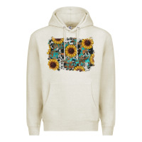 Oatmeal Heather western sunflowers turquoise cowhide background Premium Hoodie - RanaPortraitStore