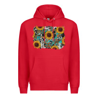 Red western sunflowers turquoise cowhide background Premium Hoodie - RanaPortraitStore