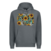 Rock western sunflowers turquoise cowhide background Premium Hoodie - RanaPortraitStore