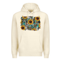Sandshell western sunflowers turquoise cowhide background Premium Hoodie - RanaPortraitStore