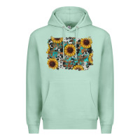 Seafoam western sunflowers turquoise cowhide background Premium Hoodie - RanaPortraitStore