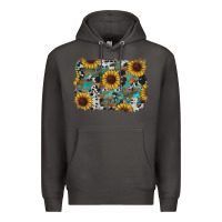 Smoke western sunflowers turquoise cowhide background Premium Hoodie - RanaPortraitStore
