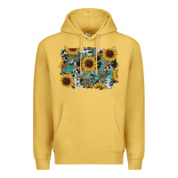 Antique Gold western sunflowers turquoise cowhide background Premium Hoodie - RanaPortraitStore