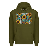 Army Green western sunflowers turquoise cowhide background Premium Hoodie - RanaPortraitStore
