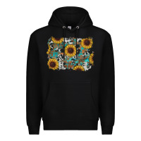 Black western sunflowers turquoise cowhide background Premium Hoodie - RanaPortraitStore