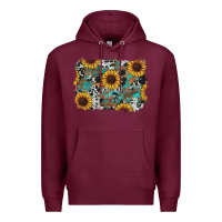 Burgundy western sunflowers turquoise cowhide background Premium Hoodie - RanaPortraitStore