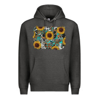 Charcoal Heather western sunflowers turquoise cowhide background Premium Hoodie - RanaPortraitStore