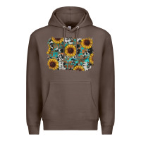 Coffee western sunflowers turquoise cowhide background Premium Hoodie - RanaPortraitStore