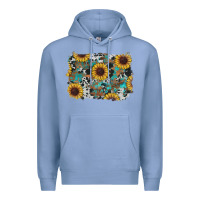 Colony Blue western sunflowers turquoise cowhide background Premium Hoodie - RanaPortraitStore