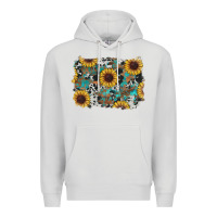 Dove Grey western sunflowers turquoise cowhide background Premium Hoodie - RanaPortraitStore