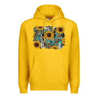 Lemon western sunflowers turquoise cowhide background Premium Hoodie - RanaPortraitStore