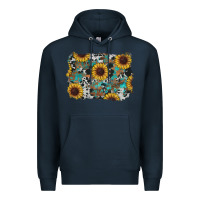 Navy western sunflowers turquoise cowhide background Premium Hoodie - RanaPortraitStore