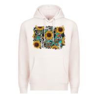 Pale Pink western sunflowers turquoise cowhide background Premium Hoodie - RanaPortraitStore