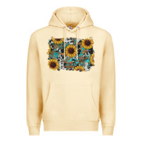 Pina Colada western sunflowers turquoise cowhide background Premium Hoodie - RanaPortraitStore