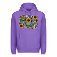 Purple western sunflowers turquoise cowhide background Premium Hoodie - RanaPortraitStore