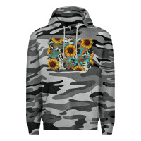 Slate Camo western sunflowers turquoise cowhide background Premium Hoodie - RanaPortraitStore