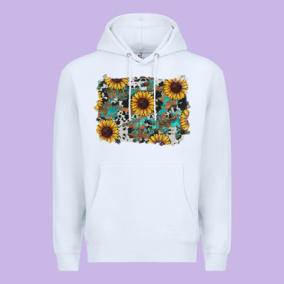 Western Sunflowers Turquoise Cowhide Background Premium Hoodie Designed By Ranaportraitstore