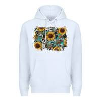 White western sunflowers turquoise cowhide background Premium Hoodie - RanaPortraitStore