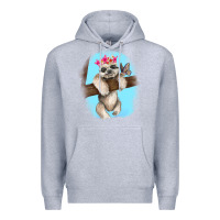 Heather Grey baby sloth Premium Hoodie - RanaPortraitStore