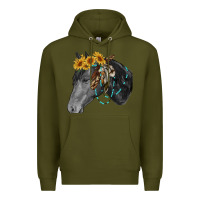 Army Green black and white western horse Premium Hoodie - RanaPortraitStore