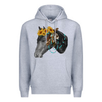 Heather Grey black and white western horse Premium Hoodie - RanaPortraitStore