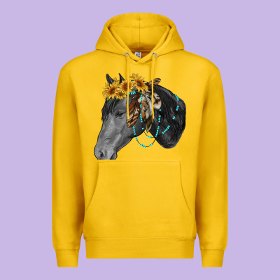 Black And White Western Horse Premium Hoodie Designed By Ranaportraitstore