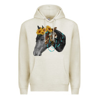 Oatmeal Heather black and white western horse Premium Hoodie - RanaPortraitStore