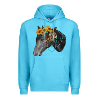 Ocean Blue black and white western horse Premium Hoodie - RanaPortraitStore