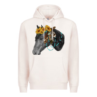 Pale Pink black and white western horse Premium Hoodie - RanaPortraitStore