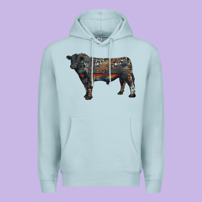 Black Angus Bull With Western Patterns Premium Hoodie Designed By Ranaportraitstore