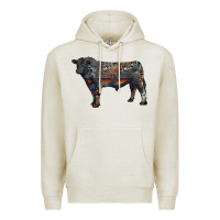 Oatmeal Heather black angus bull with western patterns Premium Hoodie - RanaPortraitStore