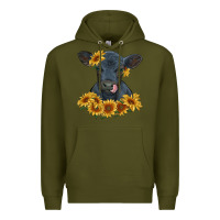 Army Green black angus calf with sunflowers Premium Hoodie - RanaPortraitStore