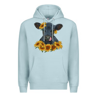 Blue Mist black angus calf with sunflowers Premium Hoodie - RanaPortraitStore