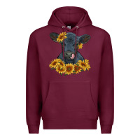 Burgundy black angus calf with sunflowers Premium Hoodie - RanaPortraitStore