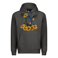 Charcoal Heather black angus calf with sunflowers Premium Hoodie - RanaPortraitStore