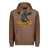 Chestnut black angus calf with sunflowers Premium Hoodie - RanaPortraitStore